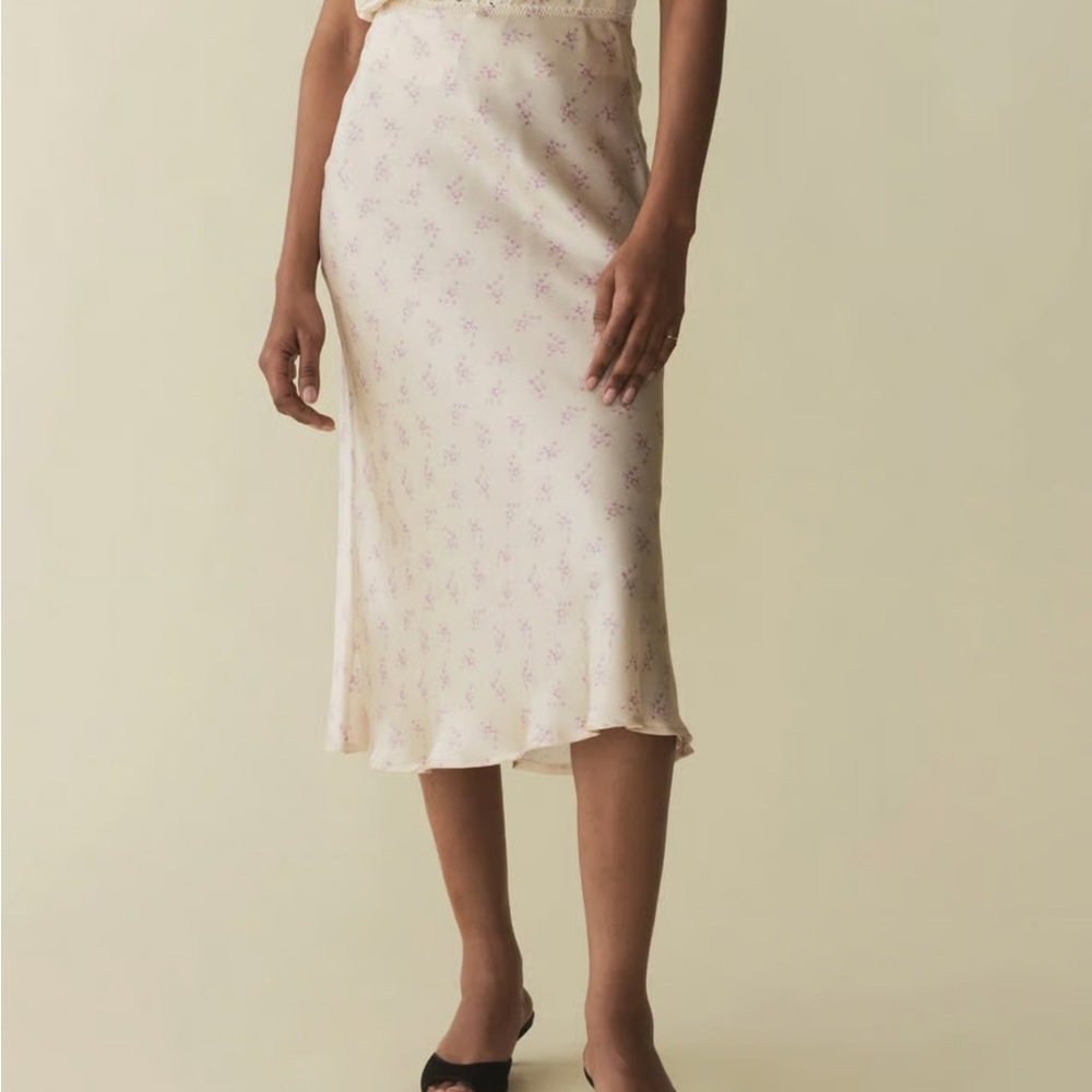 Doen Cream Midi Skirt with Pink Floral Print